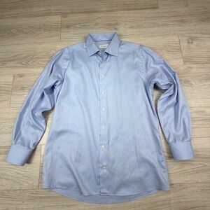 Eton Mens Slim Fit Herringbone Dress Shirt Light Blue 17 43 Long Sleeve Cotton